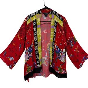 Citron Santa Monica Silk Jacket Large Womens Oriental Geisha Dragons Open Front